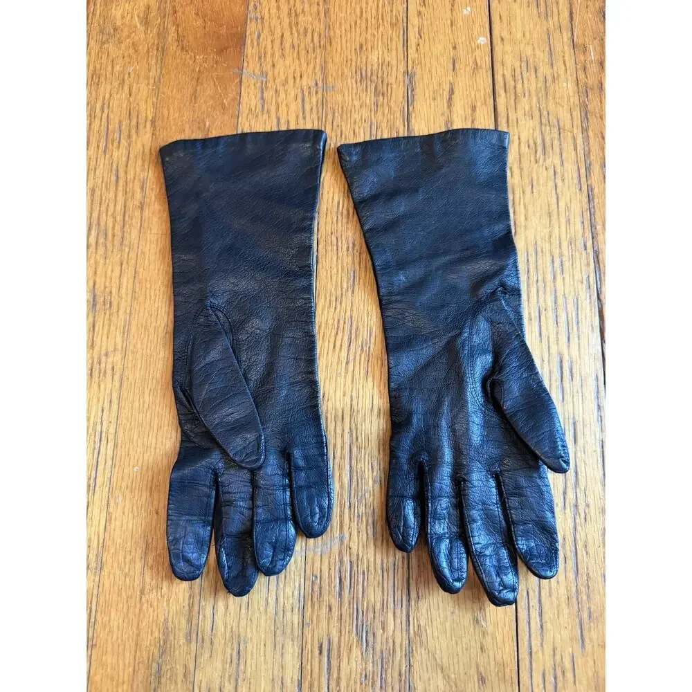 Vintage Carson Pirie Scott France Made Women's Black Leather Gloves Size 6.5